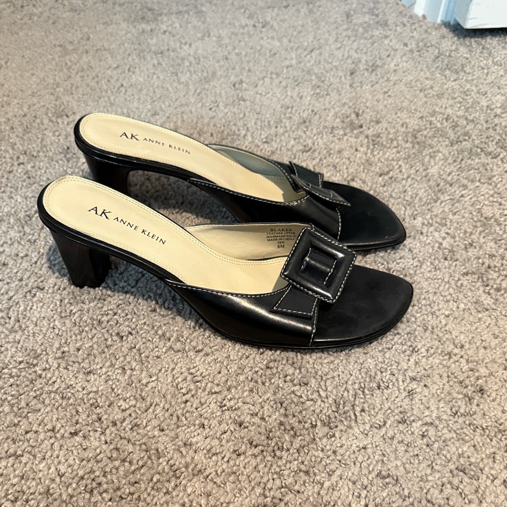 Anne Klein Black Mules with Buckle Detail